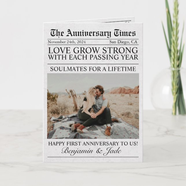 Zeitung Einzigartiges Foto Hochzeit Karte (Vorderseite)