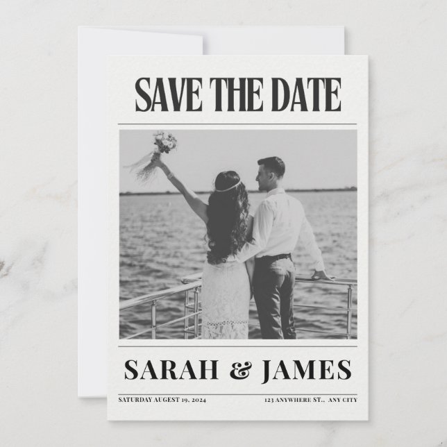 Zeitung Einzigartiges Foto Hochzeit Save The Date (Vorderseite)