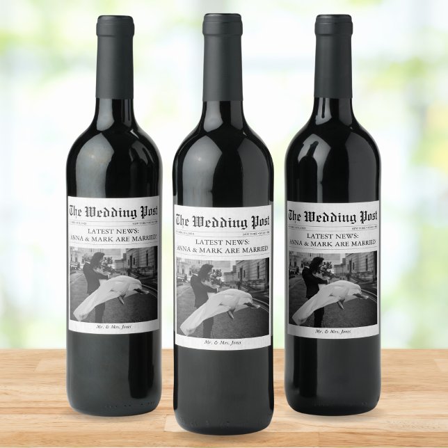 Zeitung Einzigartiges Foto Hochzeit Weinetikett (Newspaper Custom Wedding Wine Labels)
