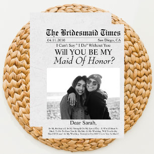 Zeitung Einzigartiges Foto Maid of Honor Antrag Einladung