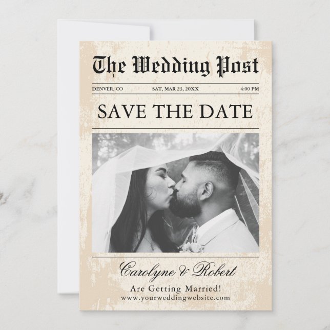 Zeitung Einzigartiges Foto Save the Date Hochzeit Einladung (Vorderseite)