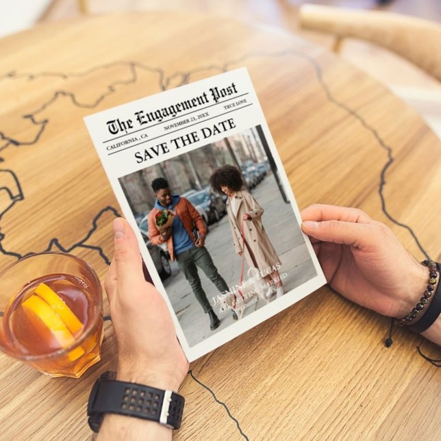 Zeitung Einzigartiges Foto Save the Date Hochzeit Einladung (Von Creator hochgeladen)