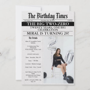 Zeitung Einzigartiges Spaß Foto Mädchen 20. Geburt Einladung