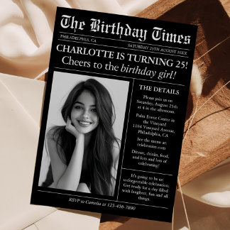 Zeitung Einziges Foto 25. Geburtstag Einladung