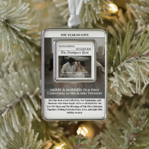 Zeitung Fröhlich und Verheiratet Foto Rahmen-Ornament Silber