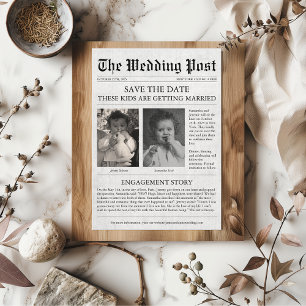 Zeitung Funny Unique Kids Save the Date Hochzeit Einladung