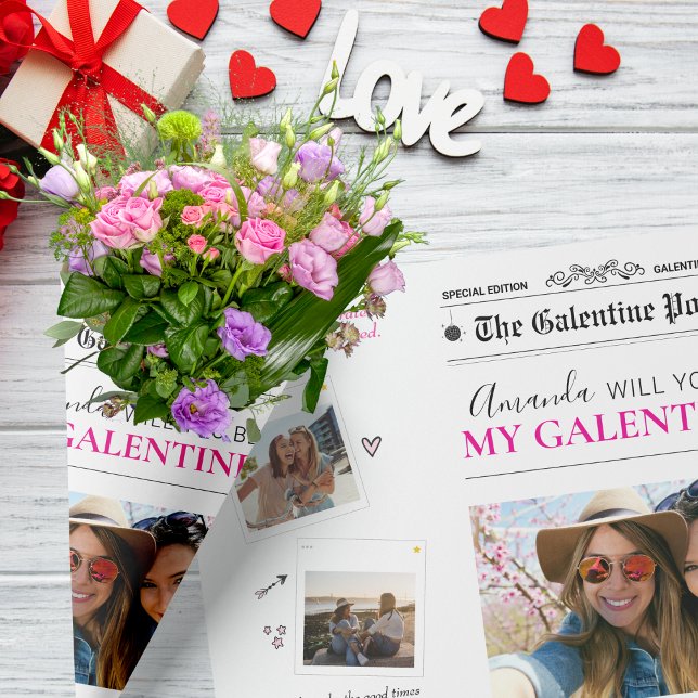 Zeitung Galentines Day Blume Bouquet Foto Lips Geschenkpapier Set (Newspaper Galentines Day Flower Bouquet Photo Lips Wrapping Paper Sheets)