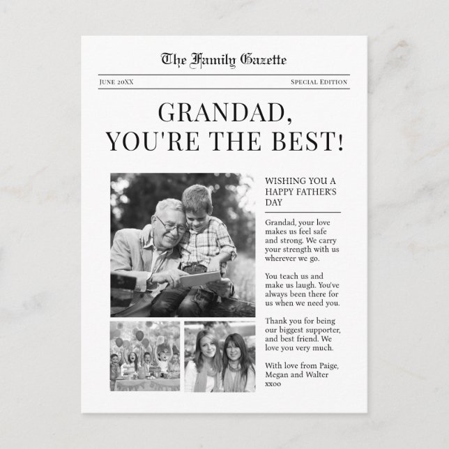Zeitung Großvater Vatertag Gruß Postkarte (Vorderseite)