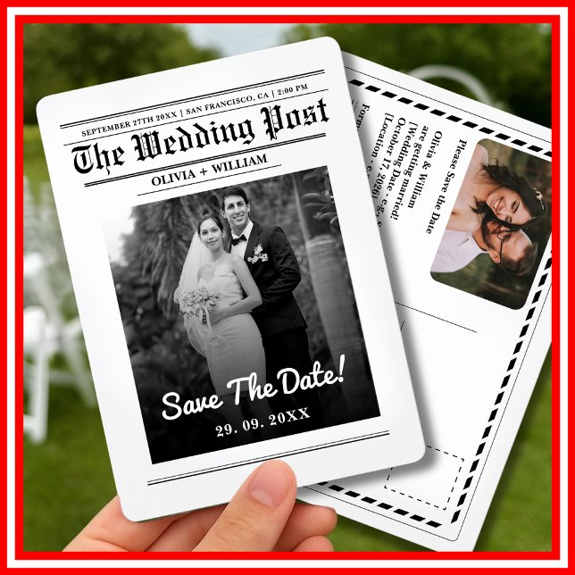 Zeitung Hochzeit Moderne Elegant Save the Date Einladung (Von Creator hochgeladen)