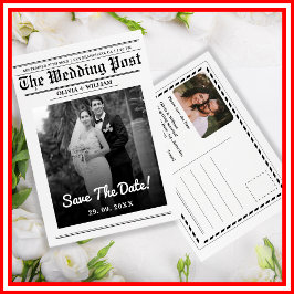 Zeitung Hochzeit Moderne Elegant Save the Date Postkarte