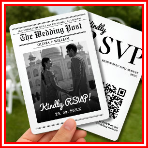 Zeitung Hochzeit Moderner Eleganter QR-Code Einladung
