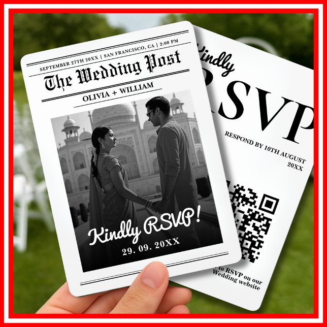 Zeitung Hochzeit Moderner Eleganter QR-Code Einladung (Von Creator hochgeladen)