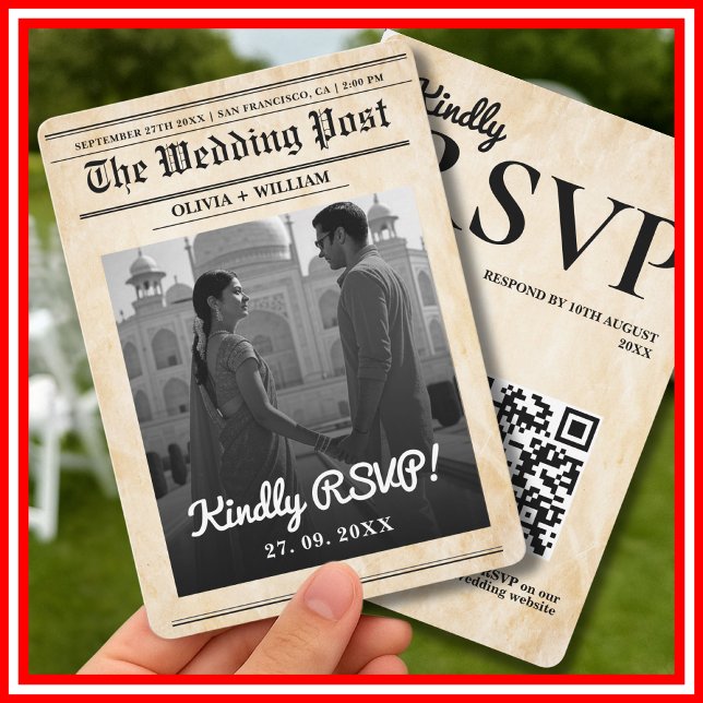 Zeitung Hochzeit rustikal Elegant QR Code UAWG Einladung (Von Creator hochgeladen)