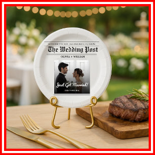 Zeitung Hochzeit Tischnummer Modern PHOTO Pappteller
