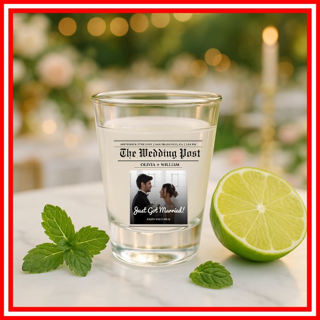 Zeitung Hochzeit Tischnummer Modernes FOTO Schnapsglas (Von Creator hochgeladen)