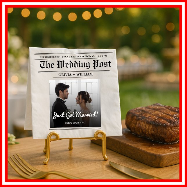Zeitung Hochzeit Tischnummer Modernes FOTO Serviette (Von Creator hochgeladen)