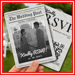 Zeitung Hochzeit Vintag Elegant QR Code UAWG Einladung