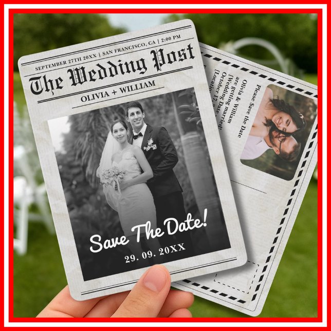 Zeitung Hochzeit Vintag Elegant Save the Date Einladung (Von Creator hochgeladen)
