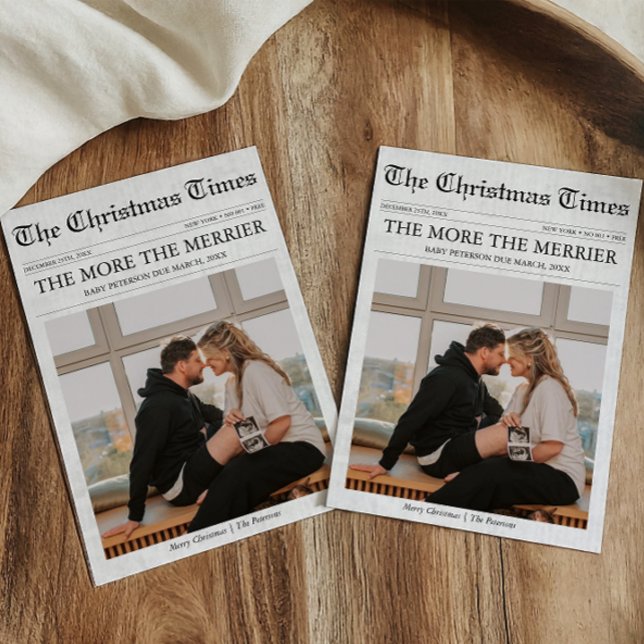 Zeitung Mehr zum Merrier Baby Weihnachten (The more the merrier, Christmas Newspaper Family Holiday Card Pregnancy Announcement)