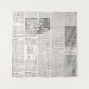 Zeitung mit altem unlesbarem Text. Vintage Grunge Wandteppich