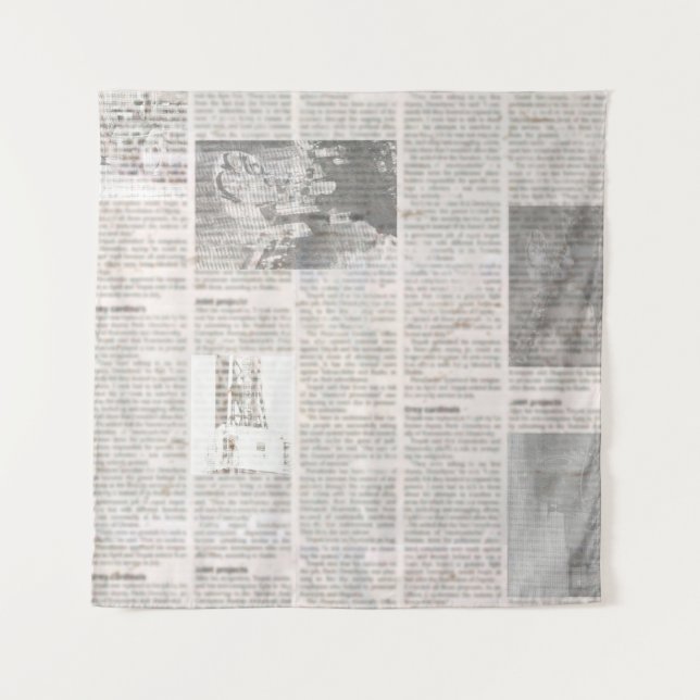 Zeitung mit altem unlesbarem Text. Vintage Grunge Wandteppich (Vorderseite)