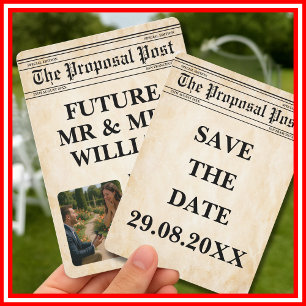 Zeitung Rustikal Spaß Foto Save The Date Einladung