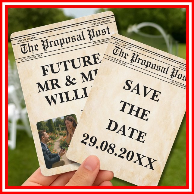 Zeitung Rustikales Fun Foto Save the Date Einladung (Von Creator hochgeladen)