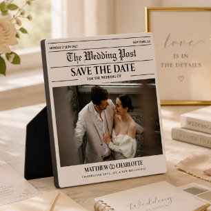 Zeitung Save the Date Hochzeit Beige Foto Fotoplatte