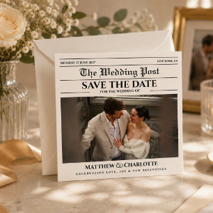 Zeitung Save the Date Hochzeit Beige Karte