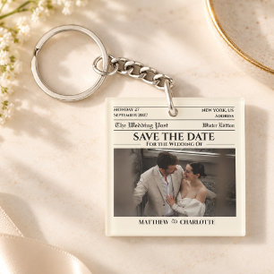 Zeitung Save the Date Hochzeit Elfenbein Schlüsselanhänger