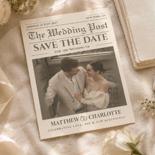 Zeitung Save the Date Hochzeit Warm Ivory Karte