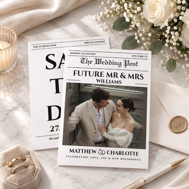 Zeitung Save the Date Hochzeitskarte (Von Creator hochgeladen)