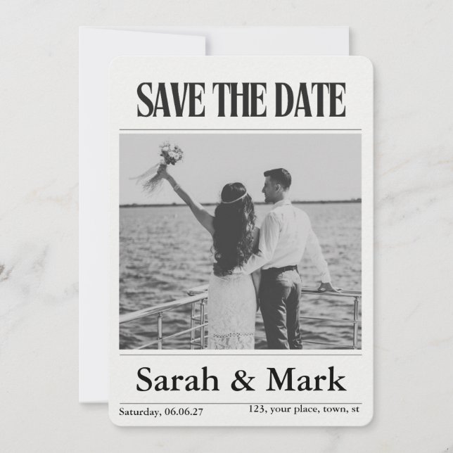 Zeitung Save the Date Vintage Benutzerdefiniertes  (Vorderseite)