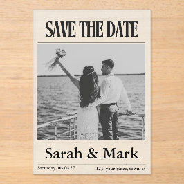 Zeitung Save the Date Vintage Benutzerdefiniertes Acryleinladungen