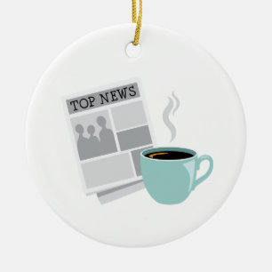 Zeitung und Kaffee Keramik Ornament