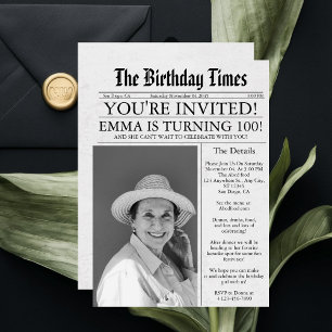 Zeitung Unique Fun 100. Geburtstag Foto Party Einladung