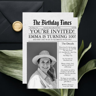 Zeitung Unique Fun 100. Geburtstag Foto Party Einladung