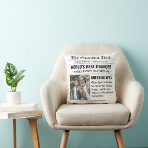 Zeitung World's Best Grandpa Foto Schwarz Weiß Kissen