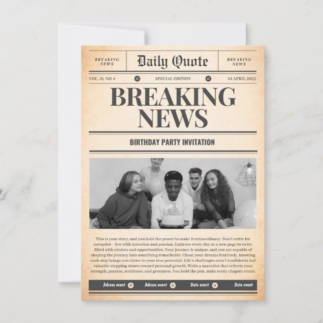 Zeitungs einladungen Titelseite Nachrichten (Vorderseite)