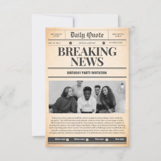 Zeitungs-Einladungen Titelseite Nachrichten RSVP Karte