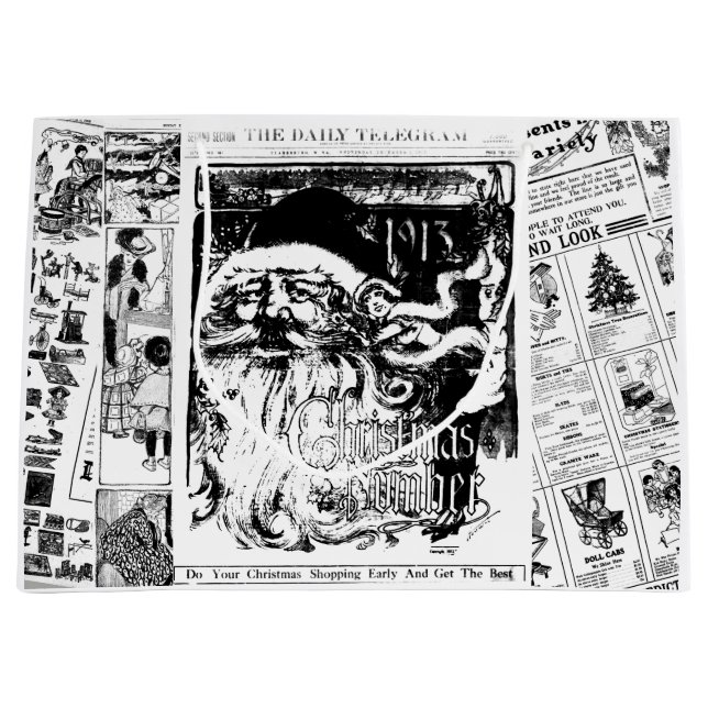 Zeitungs-Geschenktasche Weihnachtssankt lächelnde Große Geschenktüte (Vorderseite)