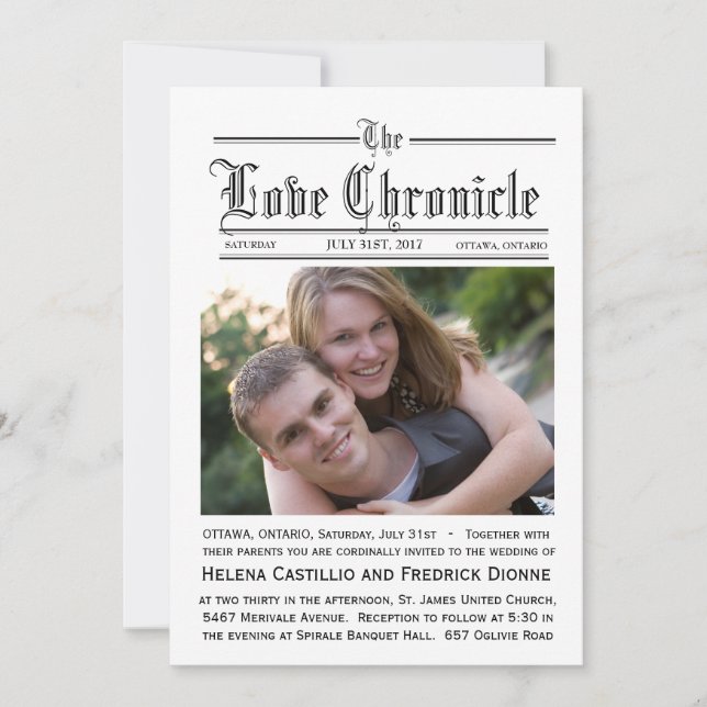 Zeitungs-Hochzeits-Einladung Einladung (Vorderseite)