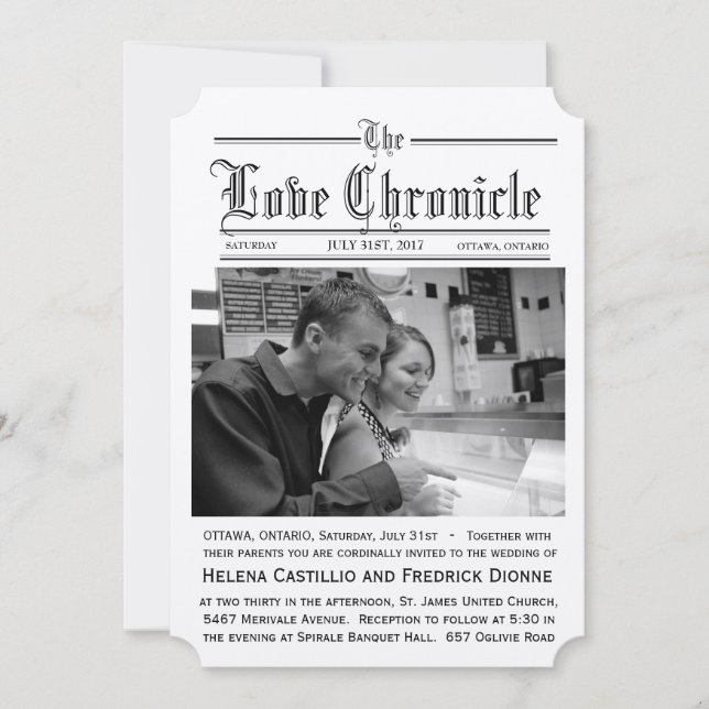 Zeitungs-Hochzeits-Einladung mit Kartenrändern Einladung (Vorderseite)