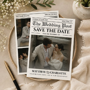 Zeitungs-Hochzeitskarte 'Save the Date'