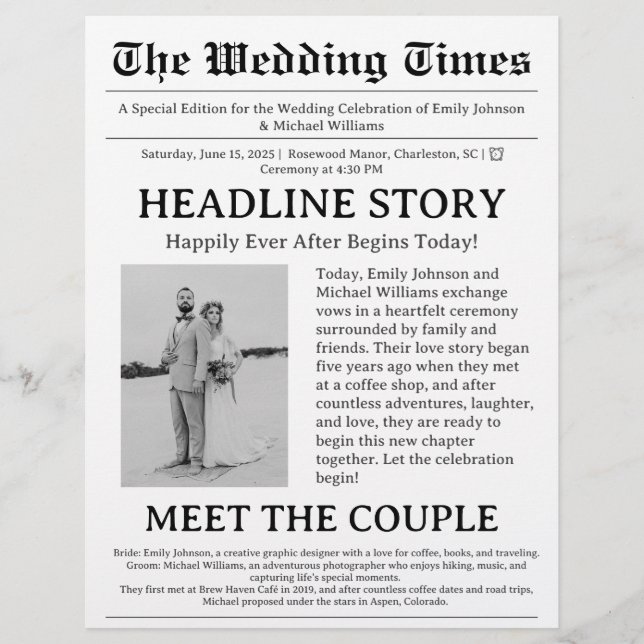 Zeitungs-Hochzeitsprogramm  Flyer (Vorne)