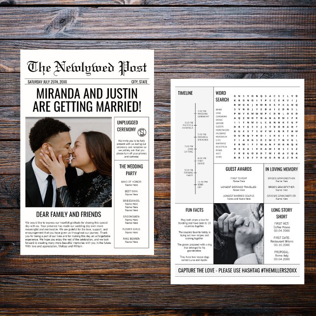 Zeitungs-Hochzeitsprogramm-Foto-Zeitplan Flyer (Newspaper Wedding Program Photo Timeline Flyer)