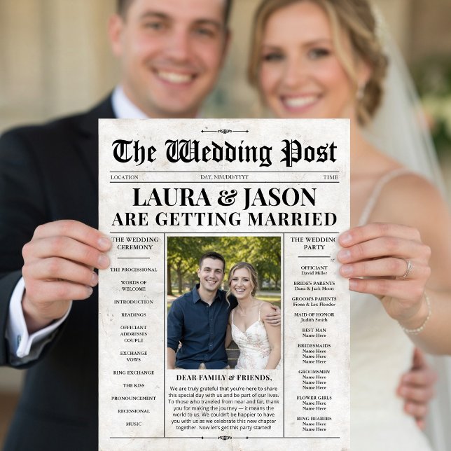 Zeitungs-Hochzeitsprogramm mit Zeitplan  Flyer (Newspaper Wedding Program with Timeline Flyer)