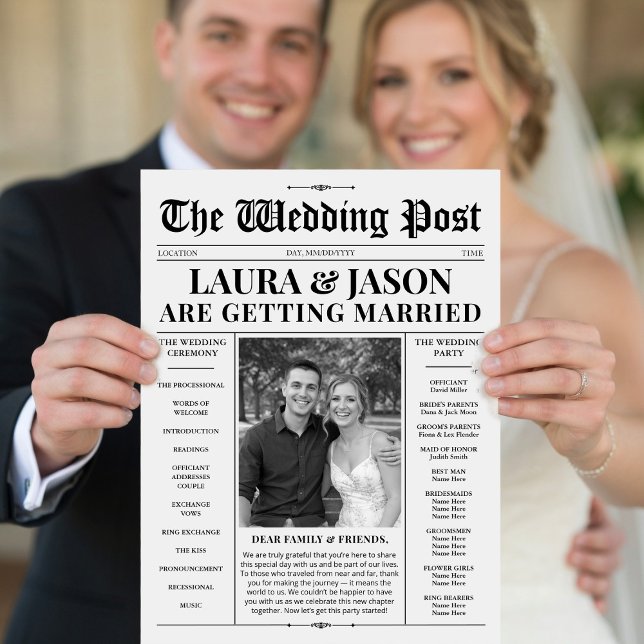 Zeitungs-Hochzeitsprogramm Schwarz-Weiß-Programme Flyer (Newspaper Wedding Program with Timeline Flyer)