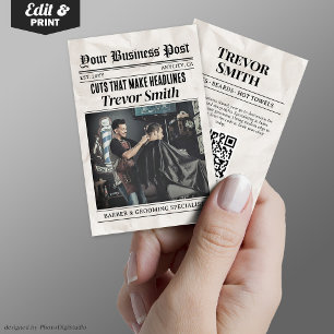 Zeitungs-Visitenkarte, Stylist "Barber & Grooming" Telefonnummerkarte