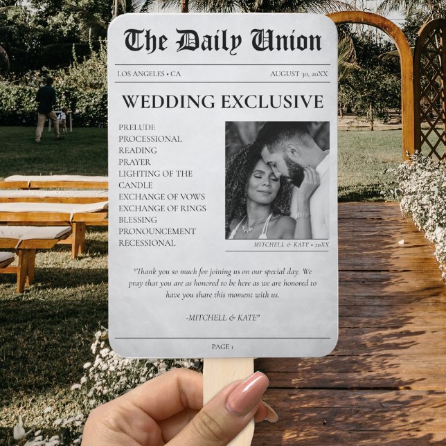 Zeitungsartikel Hochzeitsprogramm Fächer (Newspaper Article Wedding Program Hand Fan
)